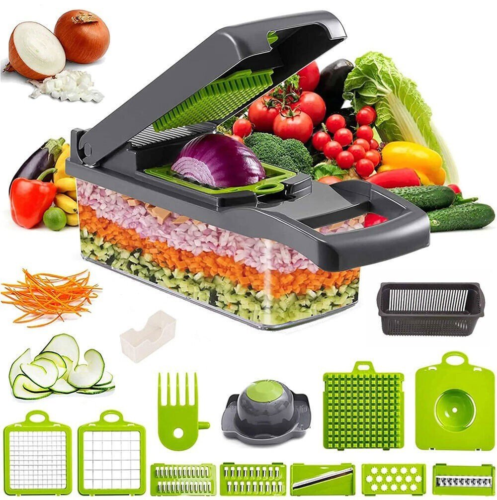 Coupe-légumes 16-en-1 — Multifonction, sécurisé et ultra-pratique pour fruits & légumes